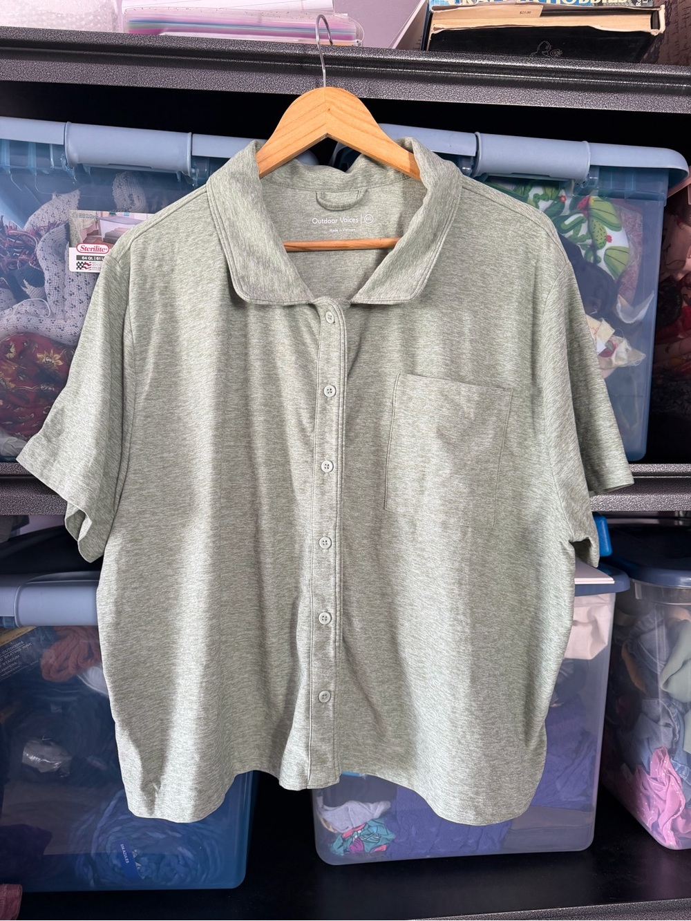 NWOT Outdoor Voices Clouknit Heather Green Short-Sleeve Button-Up Shirt XXL